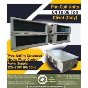 Chilled Water Fan Coil Units (High Static Ceiling Concealed) 4 Ton ~ 8 Ton Clivet Italy