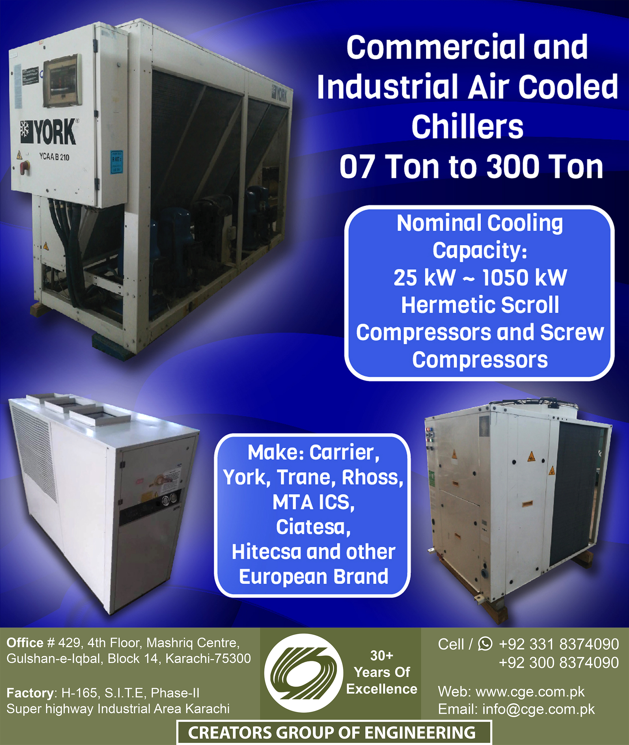 Commercial and Industrial Air Cooled Chillers Capacity Ranging: 07 Ton 300 Ton